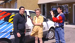 Jean Hamel, Sonia Lavoie, lectrice et Jean-François Tremblay, caméraman. CJPM-TV (TVA)